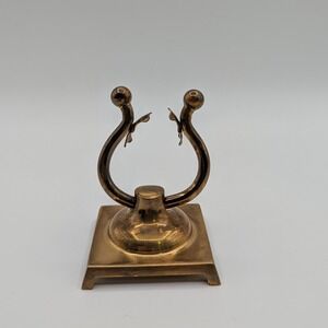 Vintage AJC Brass Lyre Pocket Watch Display Stand Made in USA Square Base